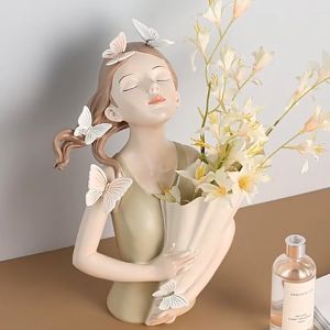 Tượng Cô Gái Ôm Hoa - Bình Hoa Cô Gái Decor trang trí nhà làm quà tặng tân gia trang trí phòng khách