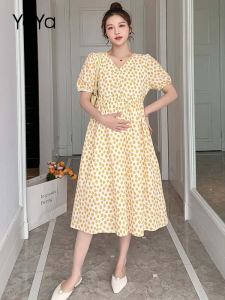 YaYa ชุดคลุมท้องสำหรับผู้หญิงเสื้อสตรีพลัสไซส์สไตล์เกาหลีหลวม Gaun Bumil ยาวปานกลางกระชับสัดส่วน