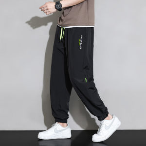 Black Ice Silk Straight Leg Casual Pants Mens Summer Lightweight Trendy Quick Dry Sports Versatile Trousers Youth Active Style