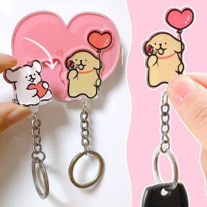 Cartoon Line Puppy Couple Keychain Backpack Pendant Acrylic Refrigerator Magnet Anti-Lost Hanger Entry Door Decoration