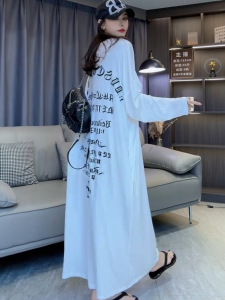 Soft Comfortable Long Sleeve Casual Print Dress Womens Fashion Unique Lazy Long Skirt City Commute H-Shape Thin Fabric