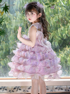 Princess Style Glitter Mesh Dress for Girls Summer Birthday Party Childrens Clothing Bright Sparkling Skirt Little Girl