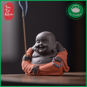Tượng Phật Di Lặc cắm hương trầm decor bàn trà