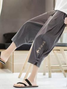 Quần Dài Vải Lanh Cotton Mùa Hè Rộng Rãi Thường Ngày 7 Inch Quần Dài Bãi Biển Chất Lượng Quần Dài Nam Ống Đứng