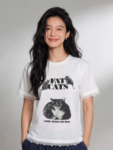 Basic House | Lace and Printed White T-Shirt