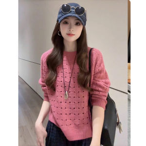 เสื้อถักคอตั้งสไตล์เกาหลี ทรงหลวม แขนยาว ผ้าโพลีเอสเตอร์ ระบายอากาศได้ดี สำหรับผู้หญิง ฤดูใบไม้ร่วง 2025