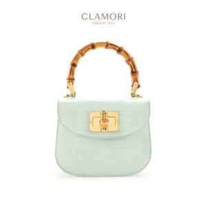 Baby Blue Crocodile-Embossed Calfskin Saddle Bag