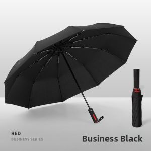 Black Auto Open Close Three-Fold Sun Rain Umbrella