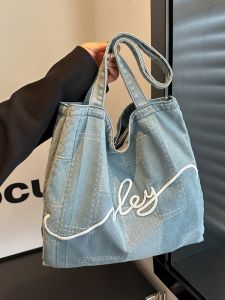 Student Casual Denim Bag Female Summer 2024 New Arrival Tide South Korea Letter Tote Bag Large Capacity Canvas Bag