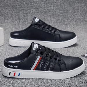 2024 New Mens Large Size Slip-On Sandals Half Slippers Outdoor Wearable Toe Covering No Back Lazy White Half Support Board Shoes