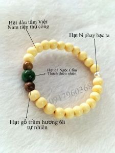 Vòng dâu tằm Việt Nam mic hạt gỗ trầm hương 🌹 bi bạc🌹đá ngọc cẩm thạch thiên nhiên tránh vía dữ gió máy tránh tà cho bé tháng 7 âm lịch