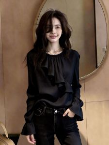 French Ruffle Flare Sleeve Slim Fit Blouse for Commute Chic