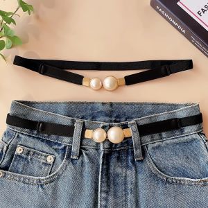 Elegant Pearl Buckle Elastic Waist Belt for Women Versatile Dress Skirt Outerwear Simple Stylish Trendy Youth Middle Age Suitable