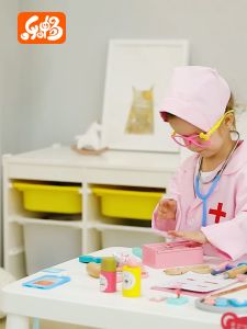 Wooden Pretend Play Doctor Kit with Electronic Stethoscope Toy and Carrying Case Role Play Educational Toy Doctor Playset for Toddler Boys and Girls