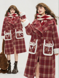 Keiko | Áo Khoác Len Plaid Đỏ Không khí Cổ điển