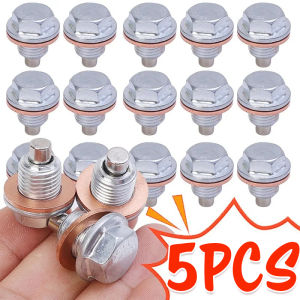 ปะเก็นปลั๊กท่อระบายน้ำมันแม่เหล็ก5ชิ้น M14 * 1.5ท่อระบายน้ำมันกระทะน้ำมันเครื่องสลักเกลียวท่อระบายชุดเครื่องซักผ้าปกป้องเครื่องยนต์อุปกรณ์เปลี่ยนได้เหมาะสำหรับฮอนด้า