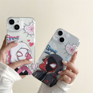 Cartoon Spiderman Love Heart Design Silicone Protective Case for  13/12 15Pro Max 11/16 Space Theme Anti-Fall Couples Phone Covers