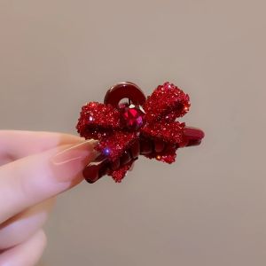 Princess Style Side Hair Clip Butterfly Knot Small Hair Claw New Year Red Color Fashion Hair Accessories Hairpins for Women