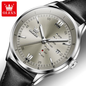 OLEVS 2931 Fashion Quartz Men Watch Gift Round-dial Leather Watchband Wristwatch Calendar