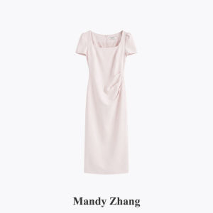 Elegant Chiffon Puff Sleeves Pink Summer Long Dress Waist Slimming