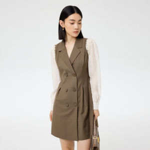 Design Sensation Suit Dress Womens High Waist Commute Fashionable Patchwork Long Sleeve Midi Dress H-Shape Polyester Viscose