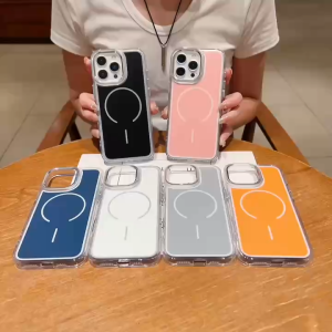 เคสMagsafe(แน่นู) วงแหวนแม่เหล็กเส้นวงเล็ก งานอะคริลิคใสแต่งสี+พื้นหลังทึบ งานสวยมาก