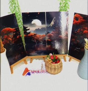 AFTEREAT HIASAN DINDING PEMANDANGAN SET ISI 4 (15X30CM) JAPANESE THEME HIASAN DAN PAJANGAN KAYU
