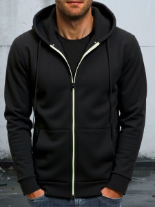 Autumn Mens Sweatshirt Solid Color Casual Long Sleeve Jacket Hoodie Zipper Closure Jacket with Pockets Slim Fit Male Clothing