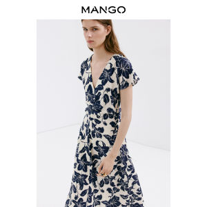 Mango | New Autumn Fashion Printed Drawstring Waist V-neck Casual Long Dress