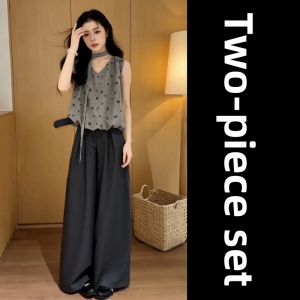 LIRUSHAN | Korean Style Grey Polka Dot Set