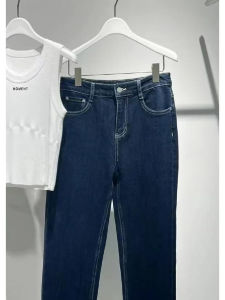 Slimming High Waist Straight Leg Casual Jeans Womens New Arrival 4F8151991 Fall Season Denim Pants Long Trousers Zipper Closure