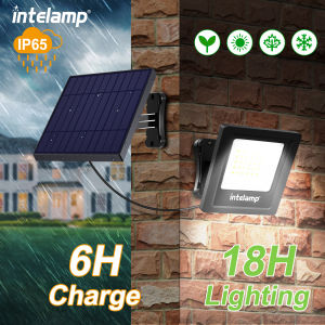 intelamp Solar Lights Outdoor 4400mAh Flood Security Lights Auto On/Off IP65 For Wall Porch Balcony Yard Garage Garden Lawn