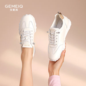 Gemeiqi Soft Leather Flat Shoes Womens Casual Shoes Comfortable Soft Surface New Spring Autumn Style Color Block Design Rubber Outsole