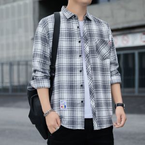 Áo Khoác Áo Sơ Mi Caro Tay Dài cho Nam Mùa Xuân Thu Phong Cách Bình Thường Thoáng Mát