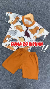 Salwa Baby - Setelan Anak Lengan Pendek Celana Pendek Diapers Usia 3-12 Bulan Motif Dino Stegosaurus