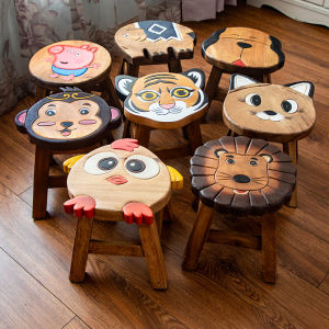 Solid Wood Kids Stool – Cartoon Animal Design Toddler Chair for Nursery Living Room & Playroom