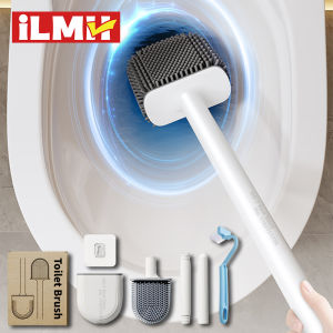 Silicone Toilet Brush Wall Mounted Long Handle Flexible Bristle Cleaning Brush with Quick Dry Holder for Bathroom Accessories