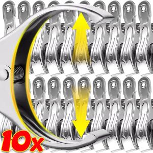 🔥🔥10Pcs Large Towel Clips Stainless Steel Multipurpose Clothespins Clothes Pegs Pins Hanger Clamp Home Storage Accessories S/M/L