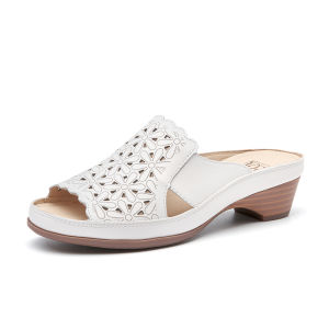 Leather Sandals Women Summer Outdoor Wear Wedge Heel Female Slippers New 2025 Mom Mule Flat Sandals Casual Style Pigskin Lining