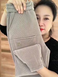 Small Ankle-Length Thickened Lamb Wool Sweatpants Womens Winter New Arrival Stretch Casual Loose Slimming Thermal Harem Pants