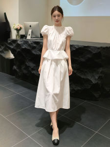 HUAYILING | Elegant Rich Feeling White Waist Cinched Long Dress Set