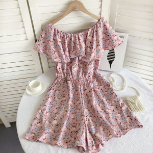 กางเกงขาสั้นลายดอกไม้เอวสูงสไตล์เกาหลีแฟชั่นฤดูร้อนสำหรับผู้หญิง กางเกงขายาวทรงหลวมแขนสั้น ชุดเดรสแขนกุด ชุดเดรสแขนกุด