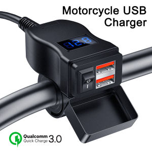 Extractme 6.4A QC3.0 PD Motorcycle USB Charger Waterproof 12V Power Supply Adapter with Switch Voltmeter Socket Moto Accessories