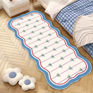 VIKAMA Striped Bow Printed Floor Mat Absorbent Washable Carpet Bedroom Foyer Cute Floor Mat Home Decoration