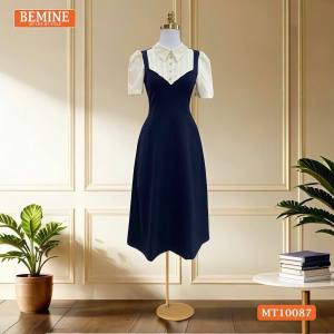Đầm thiết kế BEMINE cổ đức phối xếp ly giả yếm dáng chữ A phù hợp đi làm đi chơi-MT10087
