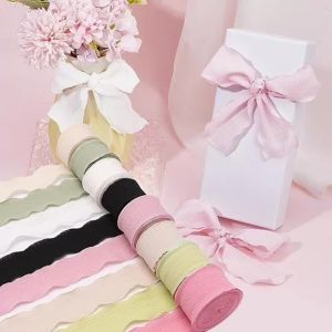 10 Thước Vải Voan Xếp Ly Hai Mặt 4cm Chất Liệu Grosgrain Dùng Gói Hoa Làm Thủ Công DIY Thiệp Cưới Gói Quà