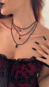 Ingemark 3Pcs/Set Creative Black Water Drop Pendant Choker Necklace for Women Goth Crystal Chain Halloween Festival Neck Jewelry