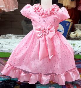 Gaun anak bunga leher saten foil