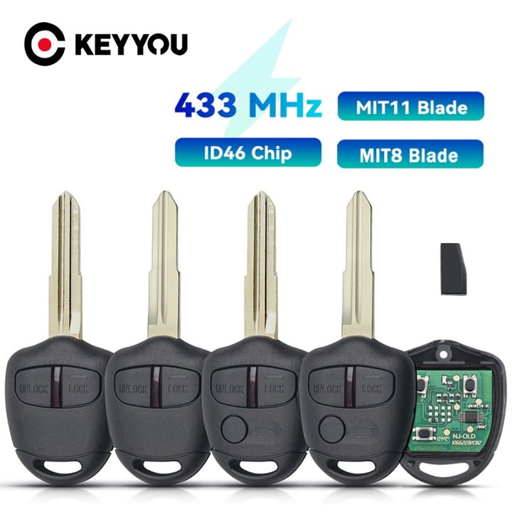KEYYOU 2 Buttons Remote Control key Fob 433Mhz With ID46 Chip for ...