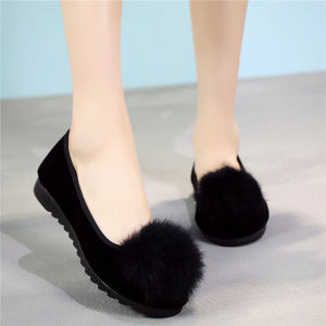 รองเท้าผ้าปักลายดอกไม้พื้นแบนสำหรับผู้หญิง รองเท้าทำงาน ส้นแบน รองเท้าพื้นยางแบบสวมหัวกลม พื้นรองเท้าทำจากยาง พื้นรองเท้าแบบสวมหัวกลม